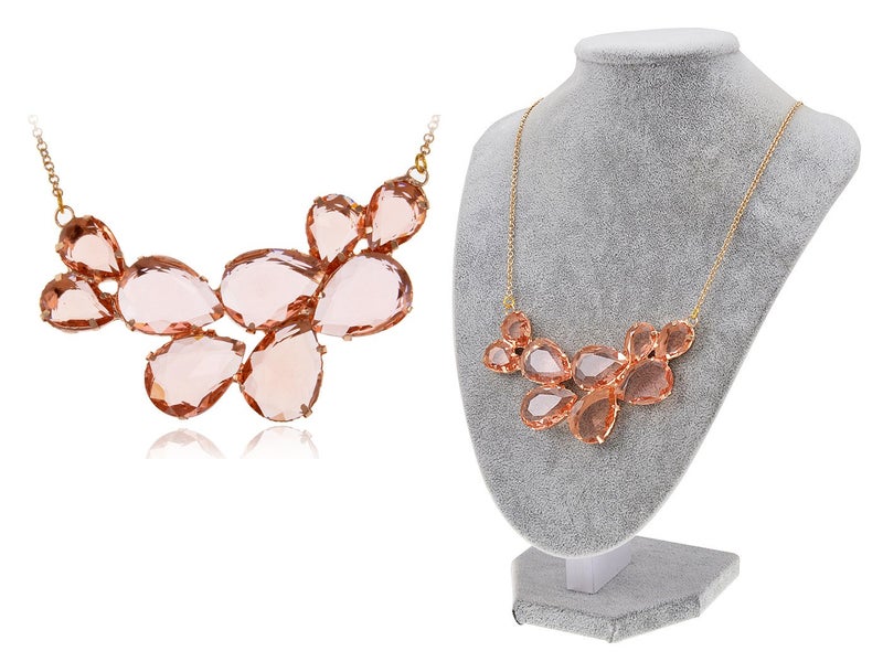 Alilang Rose Gold Champagne Tone Crystal Teardrop Cluster Chunky Statement Bib Pendant Necklace - Image 5